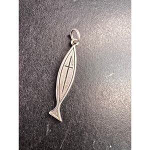 Vintage Dead Stock Sterling Silver Ichthys Cross Pendant, Signed Ster